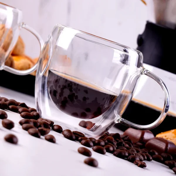 Double Wall Borosilicate Glass Espresso Cup Set of 2, 80ml, Transparent - Image 4