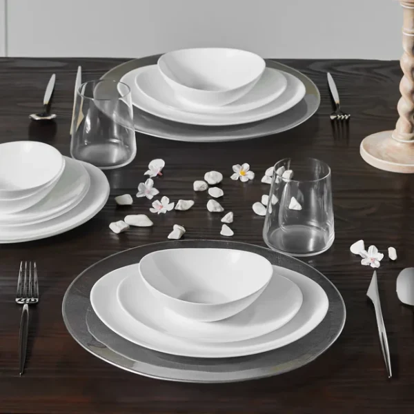 White Pure 12-Piece Opal Glass Dinner Set for 4 People, White - Image 2