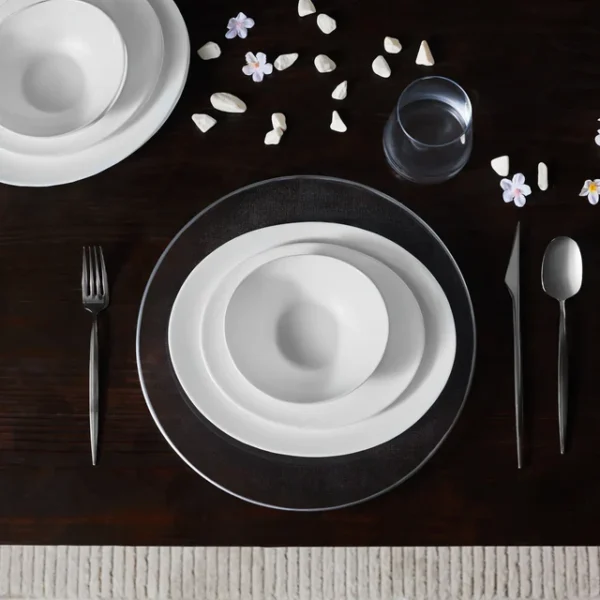 White Pure 12-Piece Opal Glass Dinner Set for 4 People, White - Image 4