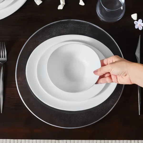 White Pure 12-Piece Opal Glass Dinner Set for 4 People, White - Image 5