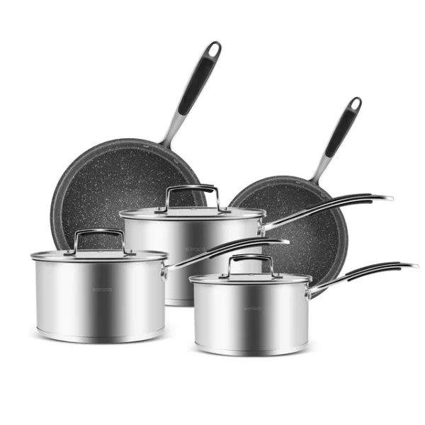 Pekka 8-Piece Stainless Steel Induction Cookware Set, Anthracite Silver