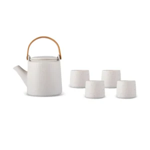 Yuuki 7-Piece Ceramic Tea Cup Set for 6 People, Beige