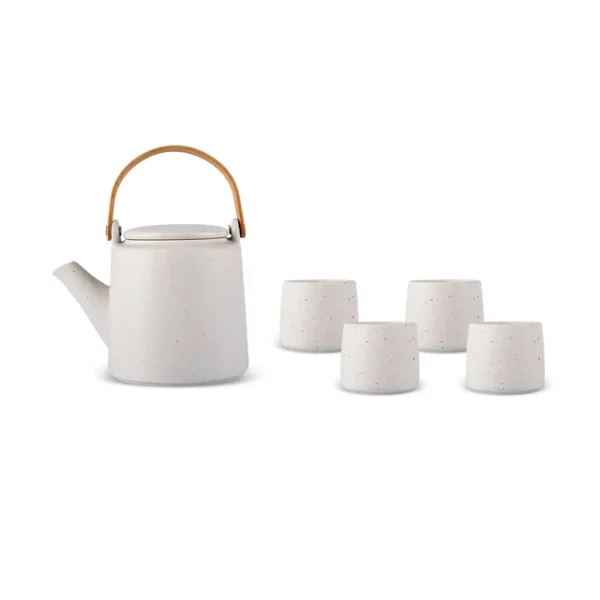 Yuuki 7-Piece Ceramic Tea Cup Set for 6 People, Beige