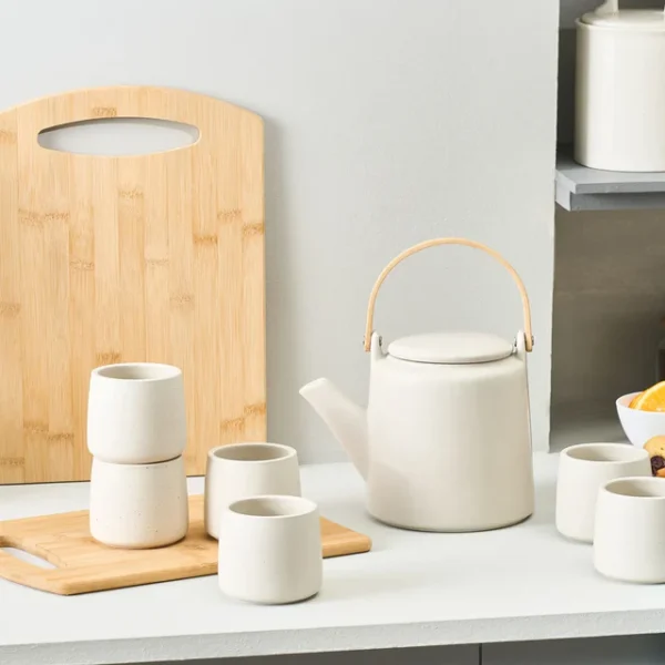 Yuuki 7-Piece Ceramic Tea Cup Set for 6 People, Beige - Image 7