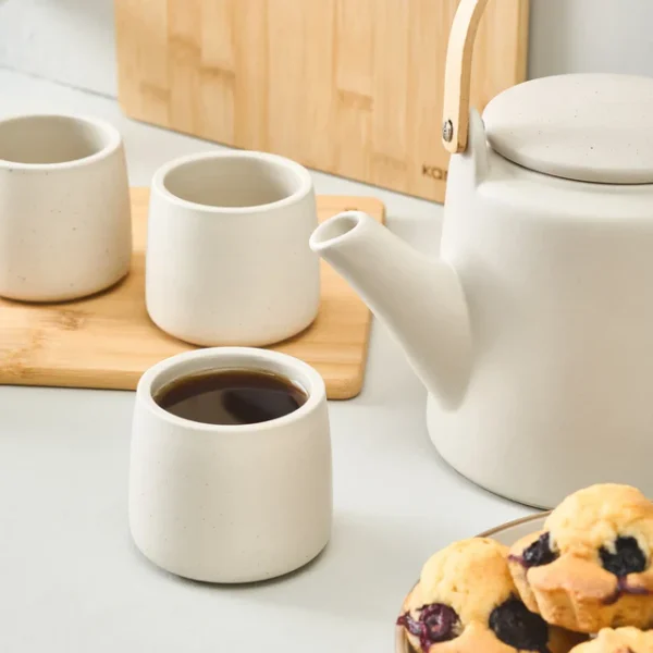 Yuuki 7-Piece Ceramic Tea Cup Set for 6 People, Beige - Image 8