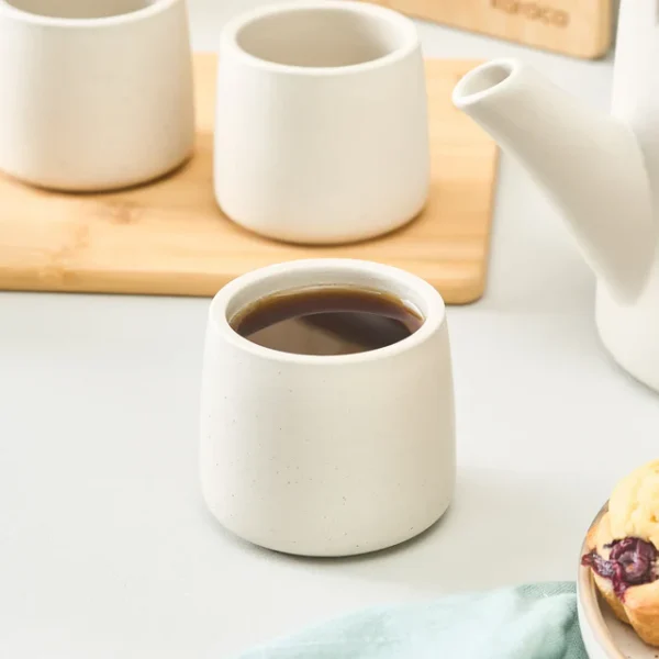 Yuuki 7-Piece Ceramic Tea Cup Set for 6 People, Beige - Image 9